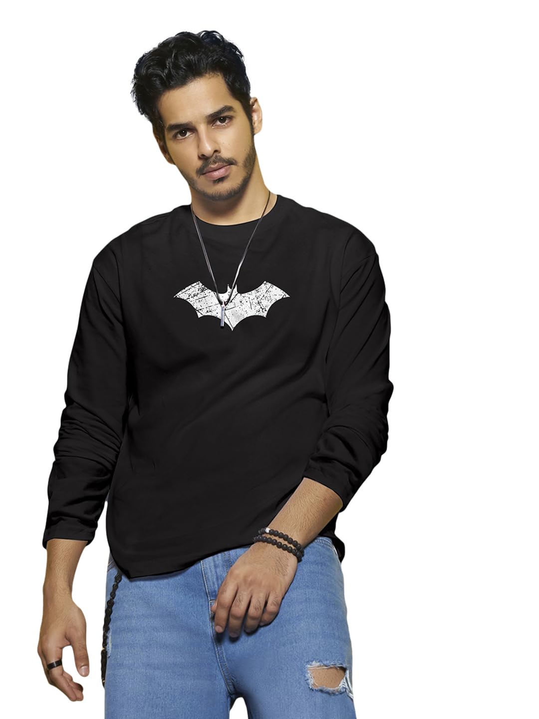 Bewakoof Official DC Merchandise Batman Mens Graphic Printed Regular Fit Half Sleeve Round Neck Cotton T-Shirt, Black, Large