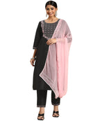Lookmark Womens Art Silk Kurta And Pant Set With Dupatta Black-Pink