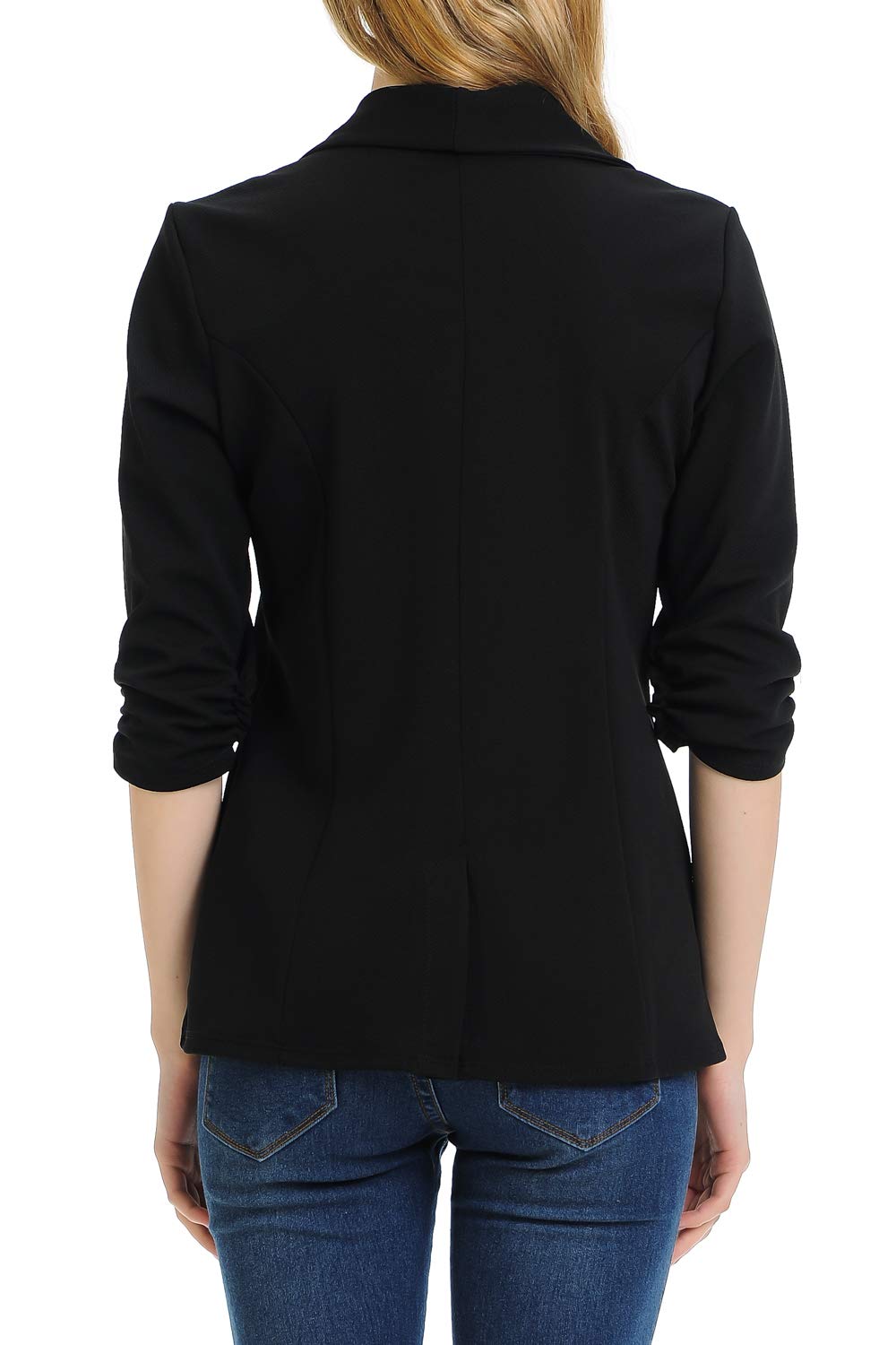 MINEFREE Women's 3/4 Ruched Sleeve Lightweight Work Office Blazer Jacket Black L