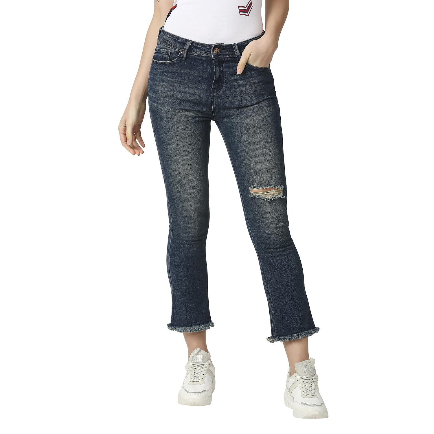 Pepe Jeans Ladies Cloud Dion Flare Cropped Slim Fit High Waist Flare Leg Jeans, Dark Tint,30
