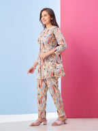 Aarika Girls Casual Wear Beige Colour Leaf Print Polyester Co-ord Set-8-15 Years (KP-TR-K-1060)