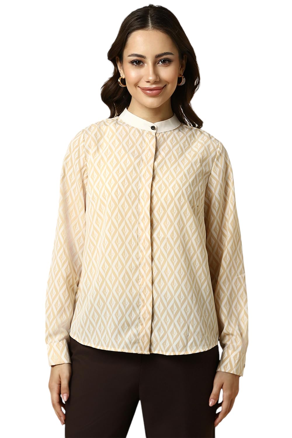 Allen Solly Women Printed Formal Cotton Full Sleeve Stretch Button-Down Shirt