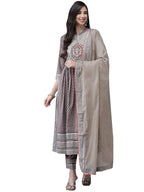 Ishin Women'S Viscose Rayon Purple Embroidered A-Line Kurta Suit Set With Dupatta & Pants Kpldsic-19014_Xxl_Purple