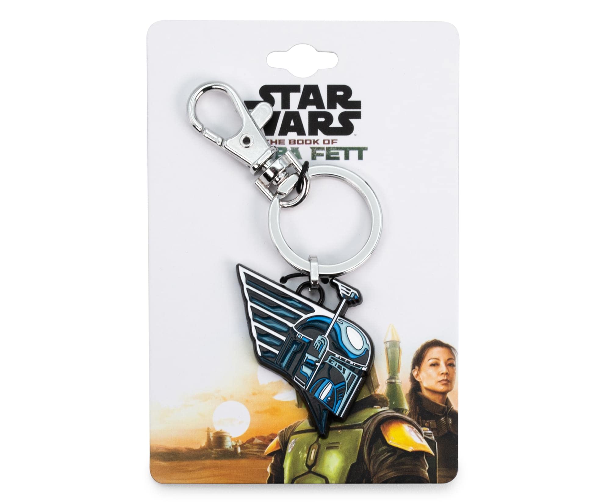 Star Wars: The Book of Boba Fett Chrome Helmet Enamel Pendant Keychain | Heavy Duty Car Key Ring Holder With Clip | Metal Brooch