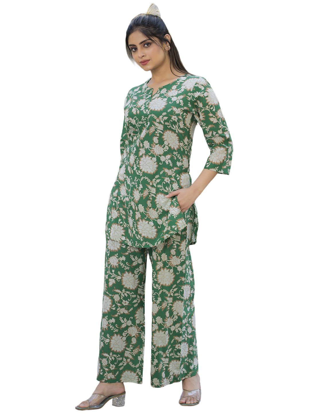 Pinkmint Printed Pure Cotton A Line Co Ord Set For Women L Stylish 3/4 Sleeve With Side Pocket L Two Piece Summer Set