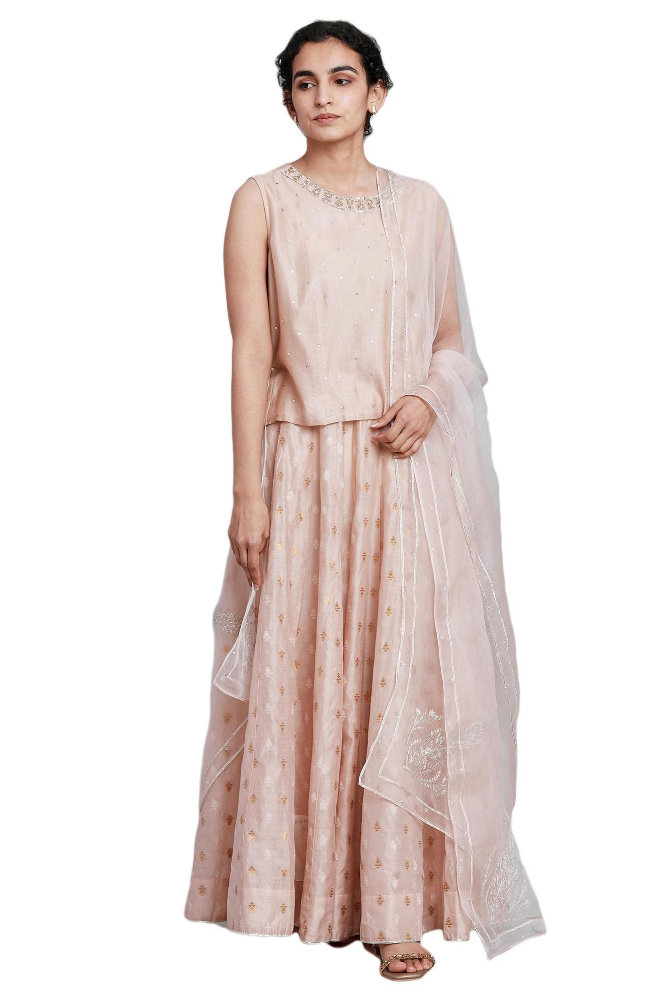 W For Woman Women'S Cotton Blend Top, Skirt, Dupatta (21Mafs30467