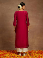 Libas WomenS Chanderi Silk Embroidered Straight Kurta (58009_Hot Pink