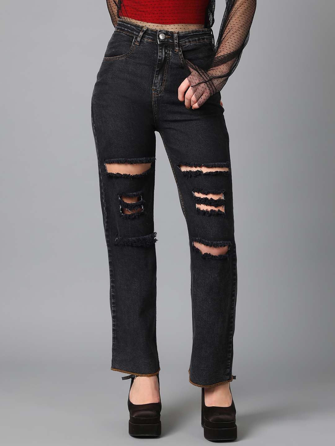 Kotty Women High Rise Cotton Lycra Distressed Jeans