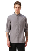 Dennis Lingo Men Grey Solid Cotton Relaxed Fit Full Sleeve Shirts