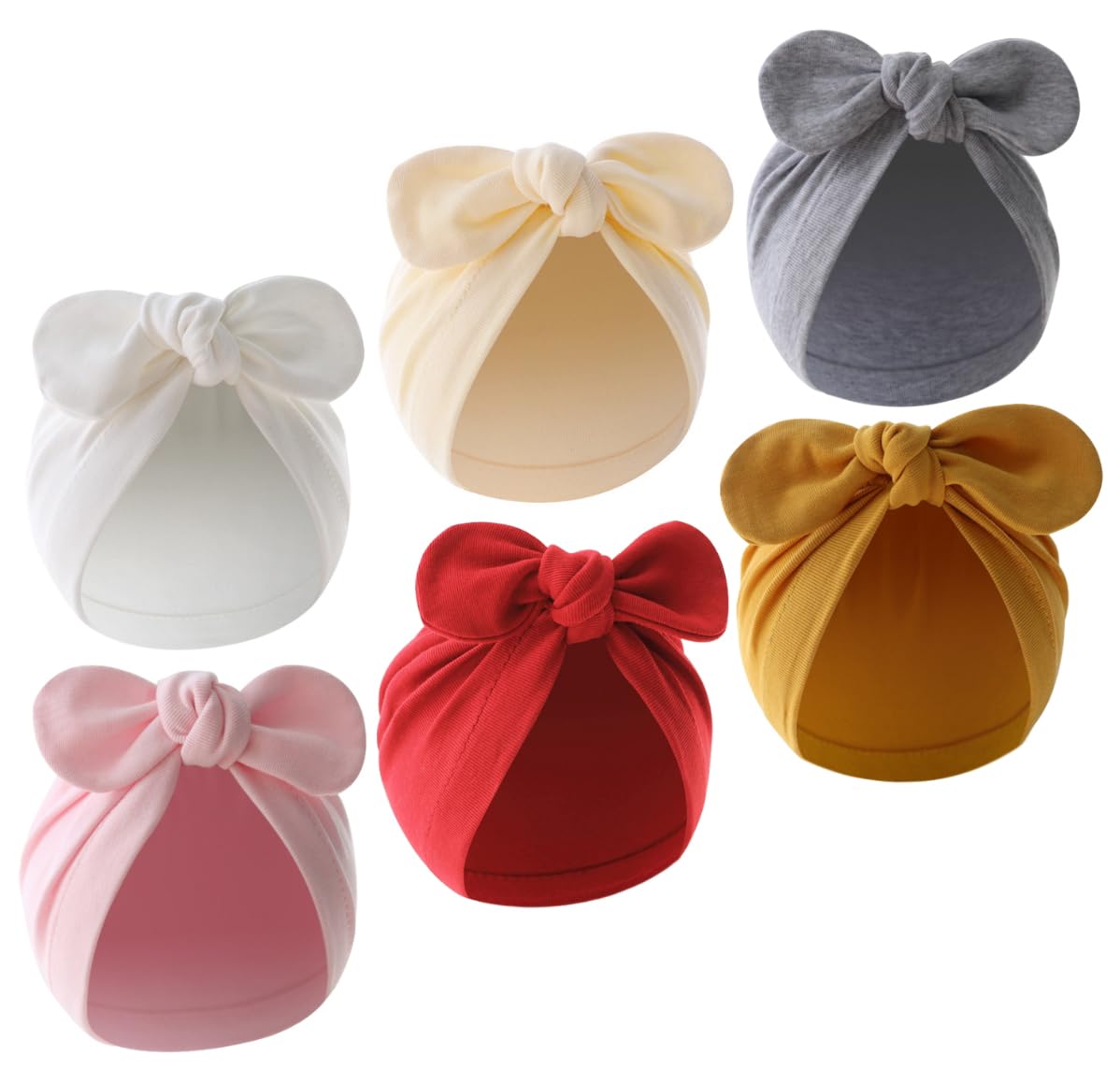 Qandsweet Baby Girl Hat Infant Cotton Hats Knotted Rabbit Ear 012 Months, Bulk6Pcs, 012 Months 0-12