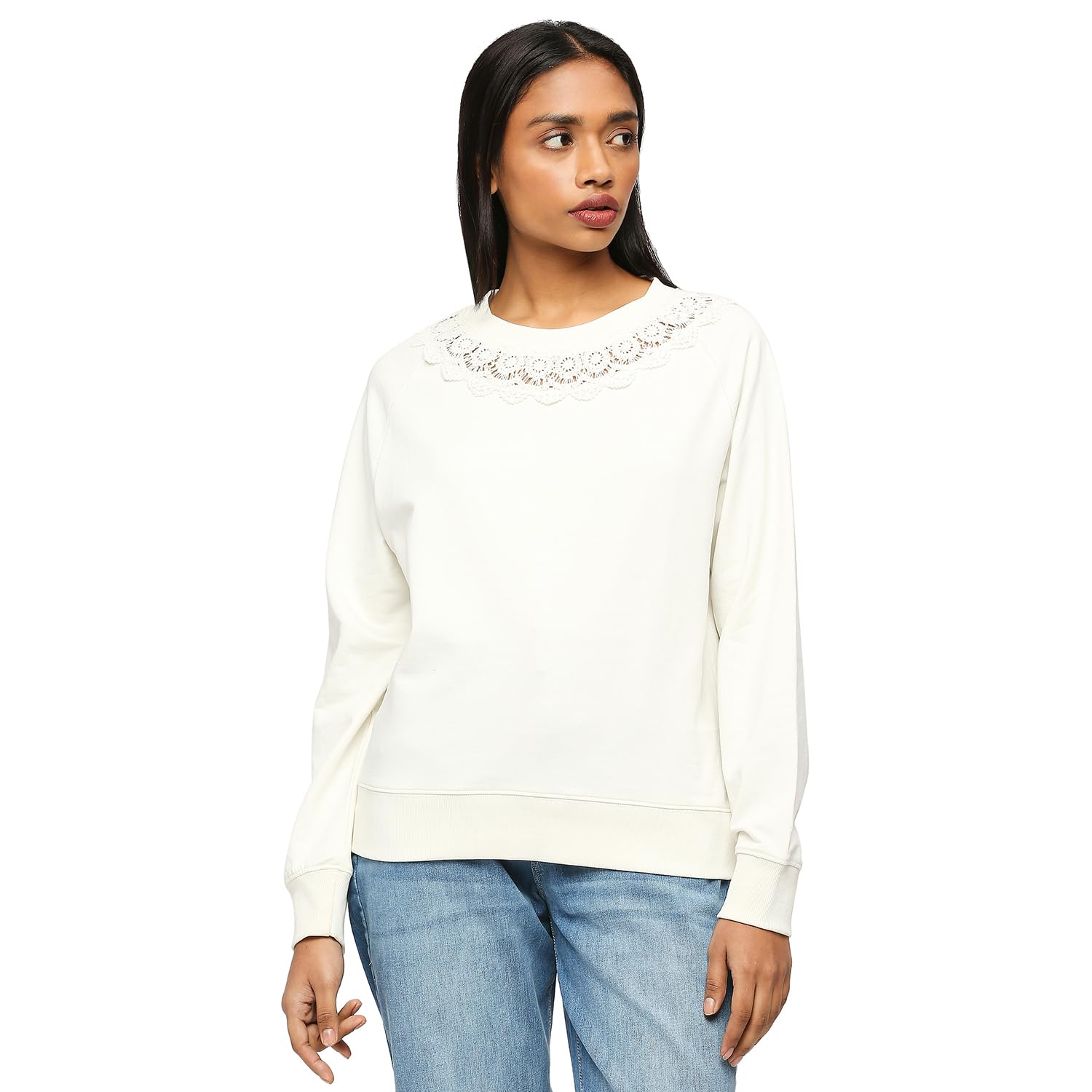 Pepe Jeans WomenS Pure Cotton Round Neck Sweatshirt (Pl581405_Mousse White