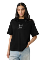 The Souled Store Holograph Women and Girls Short Sleeves Round Neck Black Graphic Printed Cotton Oversized T-Shirts