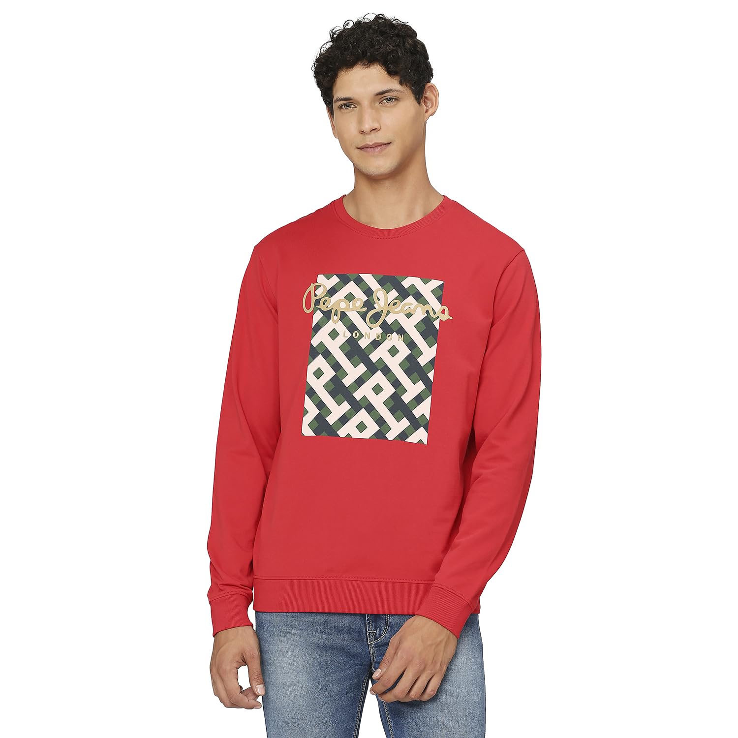 Pepe Jeans MenS Pure Cotton Crew Neck Sweatshirt (Pm582614_Red_Classic