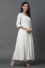 White Anarkali Kurta, Tights And Dupatta Set