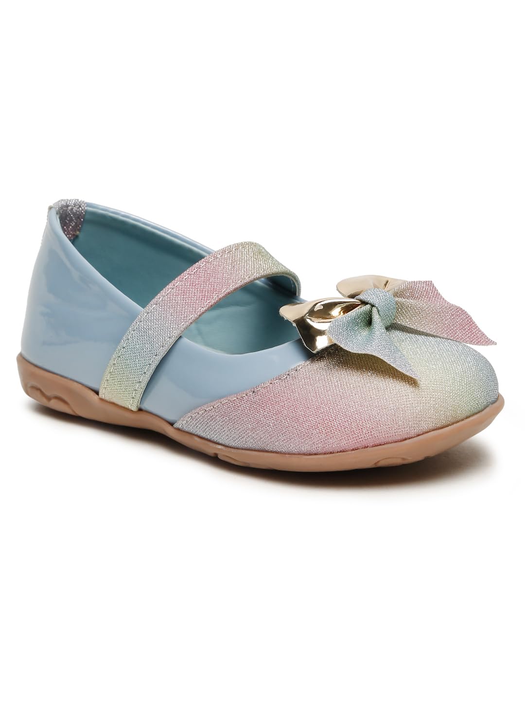 Quueenskids Kids Blue Stylish Bow Ballarinas for Girls | Flat Ballet Party Casual | Comfortable SlipOn Ballet Flats |Festive Oc 2-2.5
