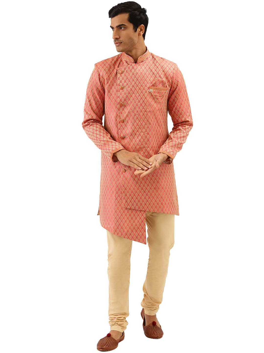 Manyavar MenS Silk Blend Regular Semi Indo Patiala Set (Smid0006_Gajari_2Xl)