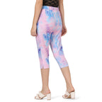 OM SAI LATEST CREATION Womens Tie-Dye Calf Length Capri Cropped Leggings Cotton Lycra Fabric Slim Fit 3/4th | Pants (Grey_L) (S