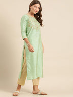 Varanga WomenS Sea Green Floral Embroidered Kurta  Ethnic, Stylish & Comfortable - Perfect For Casual & Formal Occasions (Extra