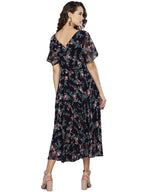 Rare London Women Georgette Fit And Flare Midi Casual Dress (Ep6006_Navy Blue)
