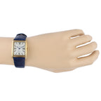 Peugeot Women's 14K Gold Plated Tank Leather Dress Watch with Roman Numerals Dial, Blue