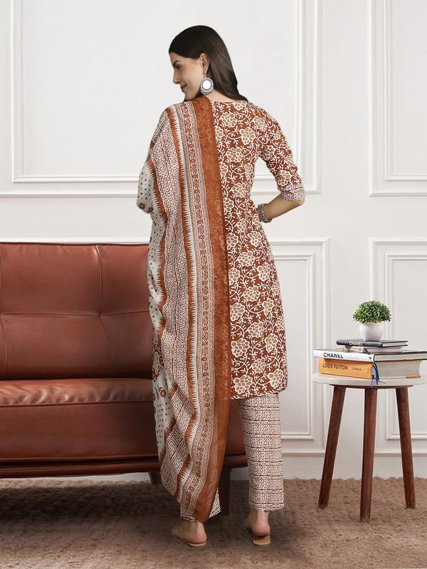 Pinkmint Fancy Kurta Set For Women Cotton Printed Straight Knee Length Formal Suit Set (Pack Of 1)