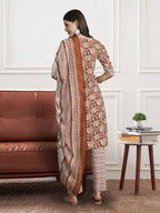 Pinkmint Fancy Kurta Set For Women Cotton Printed Straight Knee Length Formal Suit Set (Pack Of 1)