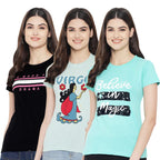 Preneum Womens Cotton Regular Fit Latest Graphic Stylish Printed Short Sleeves Casual T-Shirt || Latest Trending Style (Pack 3)