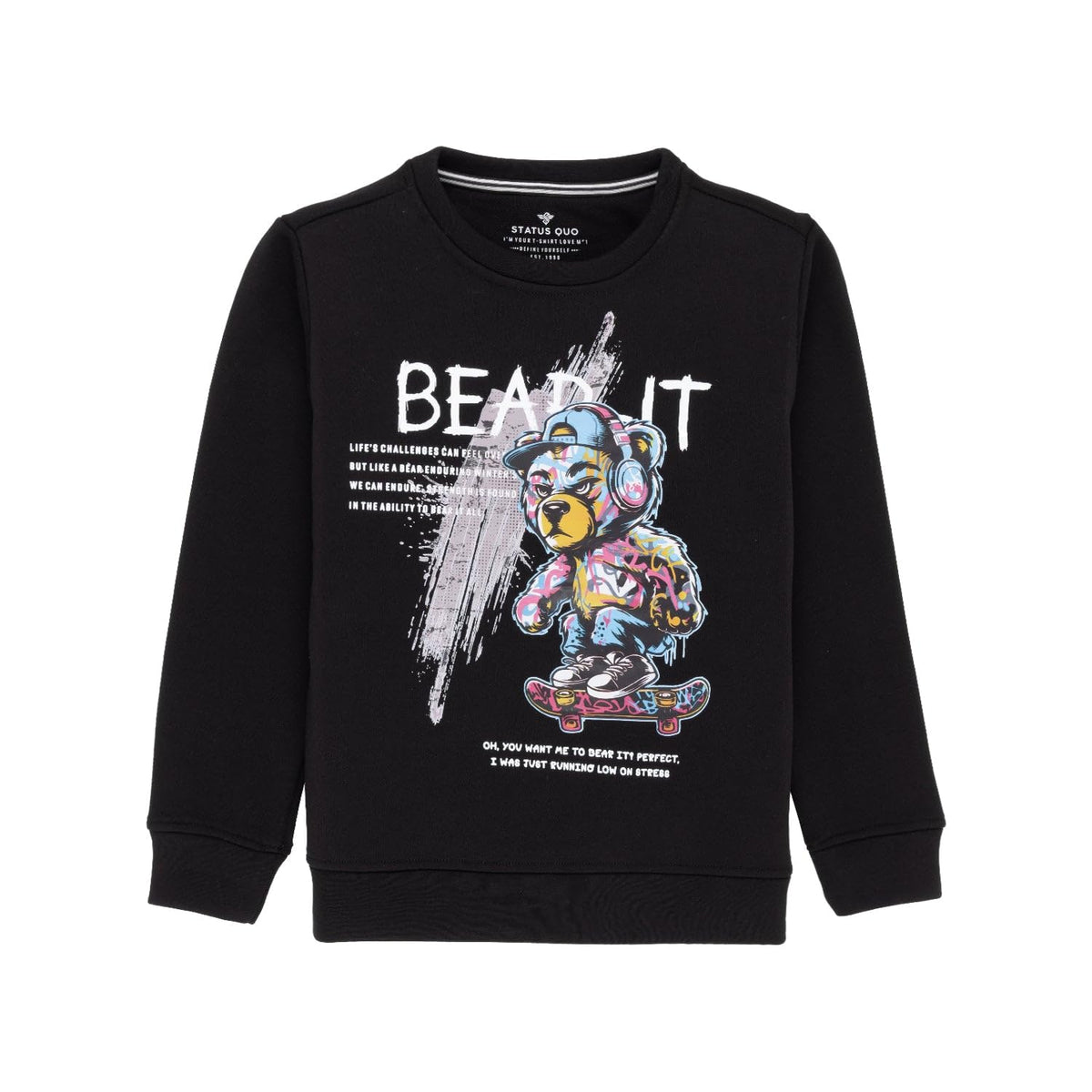 Status Quo Boys Front Graphic Print Fleece Full Sleeve Sweatshirt | Black | 14Y | Age 13-14