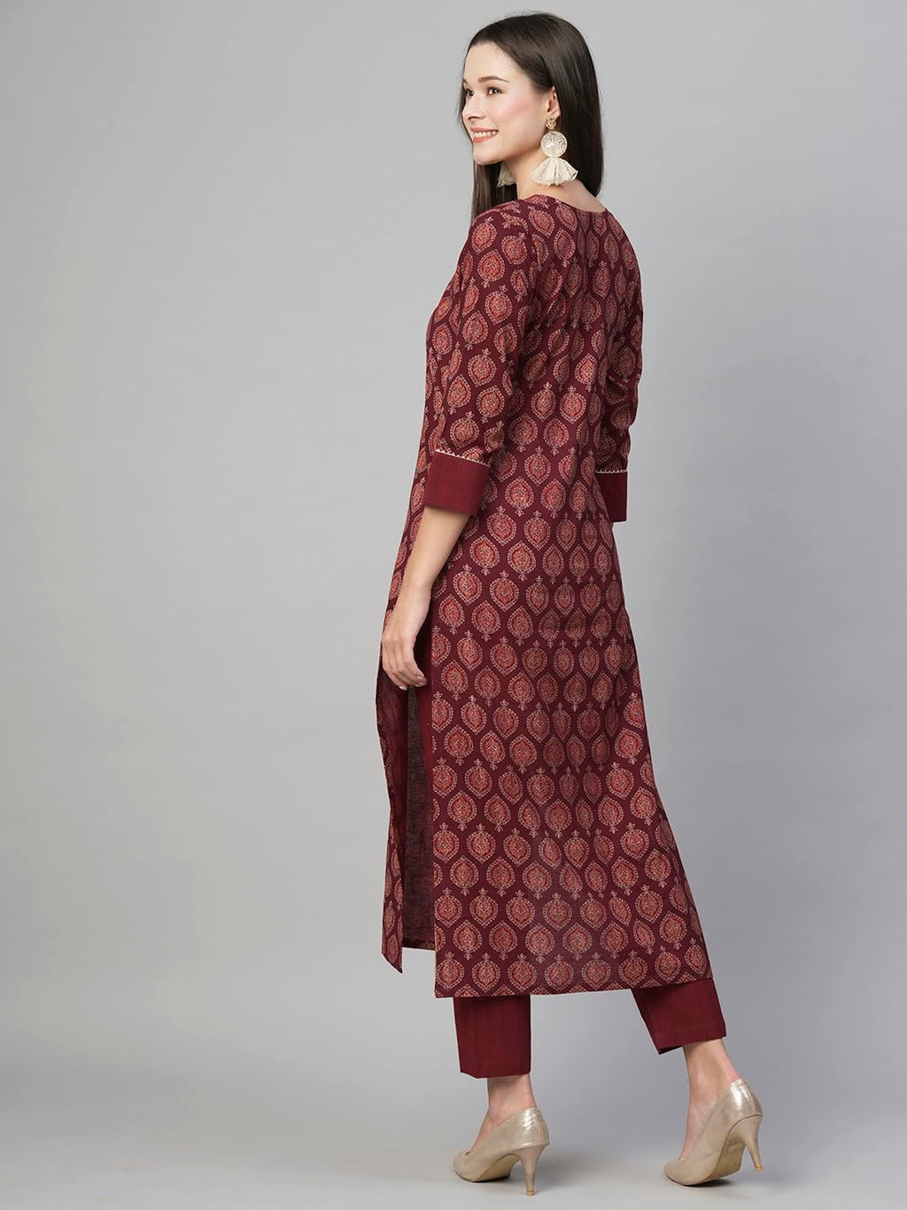 ANNI DESIGNER Womens Cotton Blend Straight Printed Kurta with Pant (Garima Maroon-NW_L_Maroon_Large)