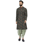 Kisah MenS Black Printed Cotton Kurta & Sage Green Dhoti Set  Ethnic Indian Wear For Weddings, Festivals & Everyday Comfort