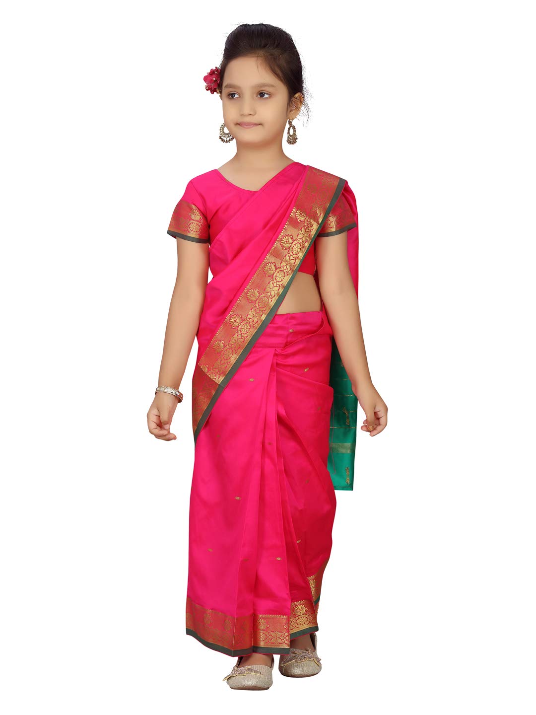 Aarika Girls Rani Colour Saari (SR-20690-RANI-36)