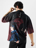 The Souled Store Official Naruto: The Last Uchiha Mens Oversize Fit Half Sleeves Graphic Pattern Multi Color Shirt Cartoon 90s S