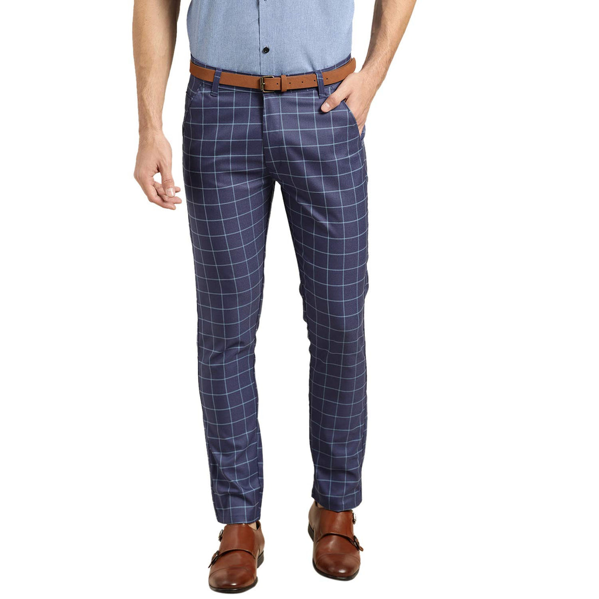 Sojanya Mens Western Pants (SJR-Trou-Check-822-RBlue-32_Royal Blue(SJR-Trou-Check-822-RBlue-32)