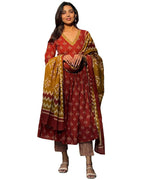 ANNI DESIGNER Womens Rayon Blend Anarkali Printed Kurta with Pant & Dupatta (Nirmal Maroon_L_Maroon_Large)