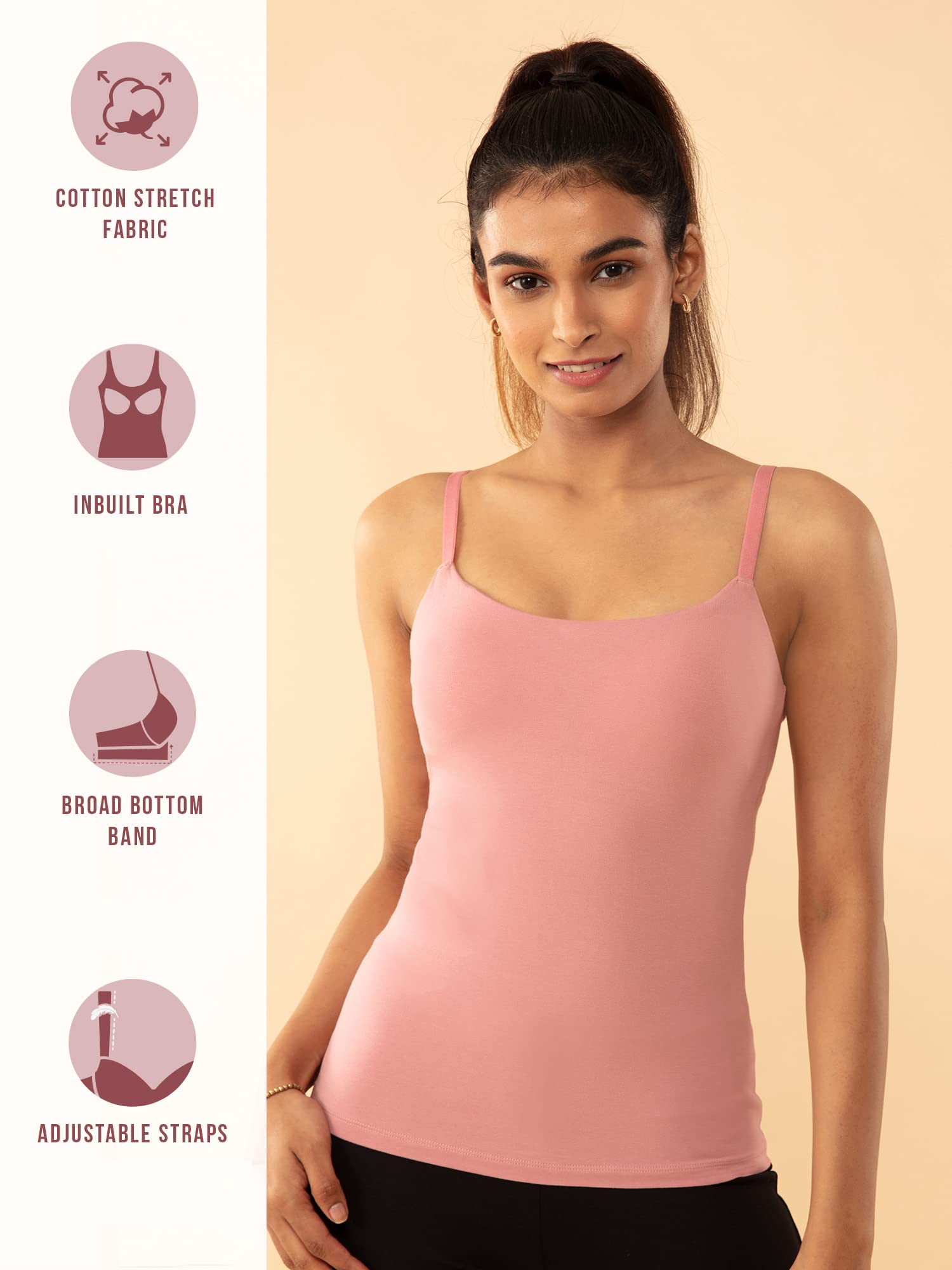 Nykd Cotton Everyday Bramisole For Women - Camisole With In-Built Bra, Padded & Moulded Cups, Adjustable Straps Bramisole, Nyc00