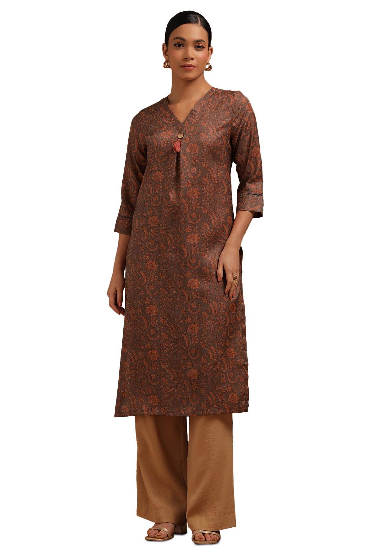 Soch Women Rayon Botanical Print Kurta with Tassels