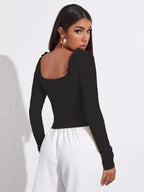 AVANOVA Womens & Girls Black Full Sleeve, Sweat Hear Neck, Frill Trim Ruched Crop Top for Women, Tops, T-Shirts for Girls (TOP