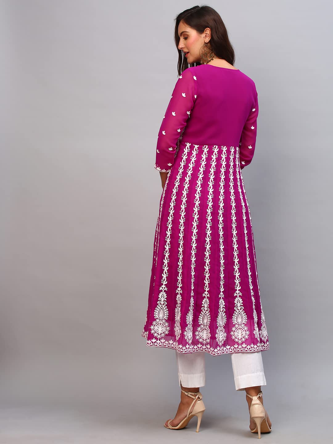 ANNI DESIGNER Womens Georgette Chikankari Embroidered Anarkali Kurti (Naav Pink-Nw1_XXL_Dark Pink_XX-Large)