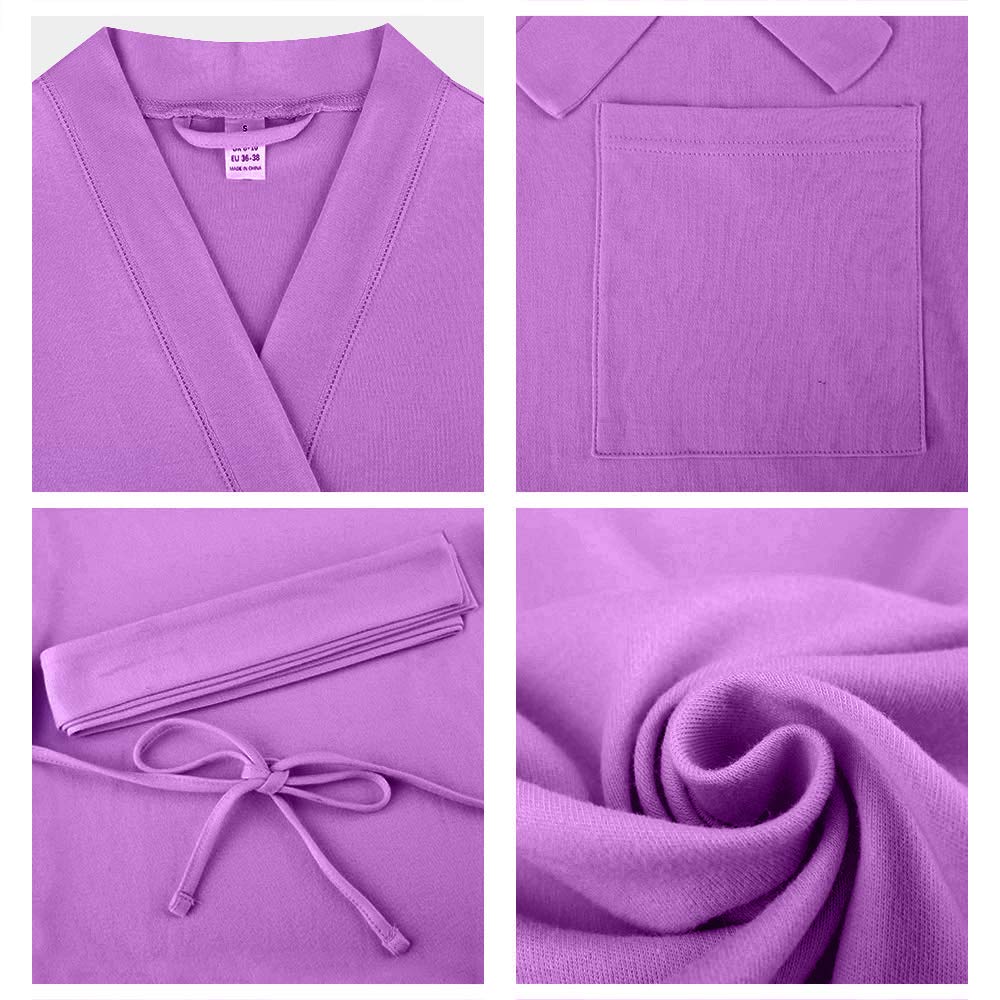 U2SKIIN Womens Cotton Robes, Lightweight Robes for Women with 3/4 Sleeves Knit Bathrobe Soft Sleepwear Ladies Loungewear(Violet,