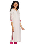 W Light Pink Floral Printed Regular Kurta for Women