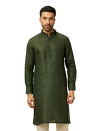 Manyavar Green Linen Plain Kurtas