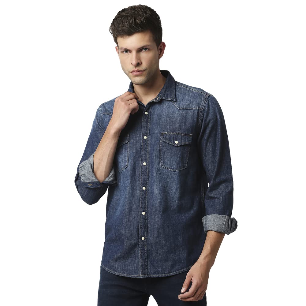 Pepe Jeans Mens Hank Western Denim Shirt, Dk Wash,S