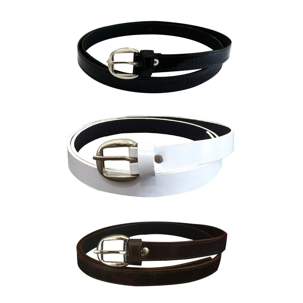 Pinkit Pu Leather Belt Combo Pack For Women/Ladies/Girls (Free Size, Fits Waist Size 26 To 34) Black, White And Brown  (Pack Of 26-34