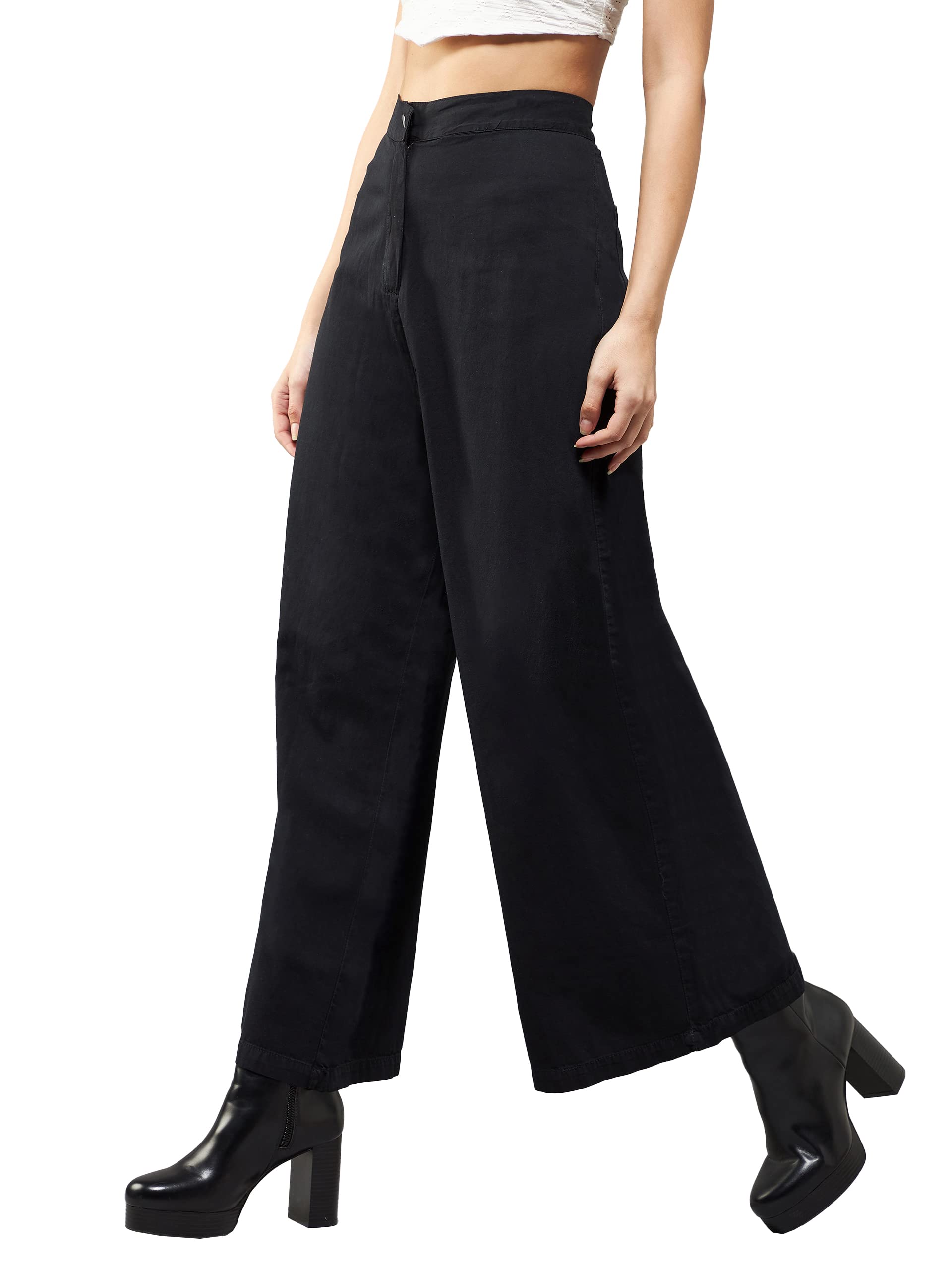 Dolce Crudo Womens Black Wide-Leg High Rise Regular Length Denim Pants (DOSS23DEN99-11-62-28, Black, 28)