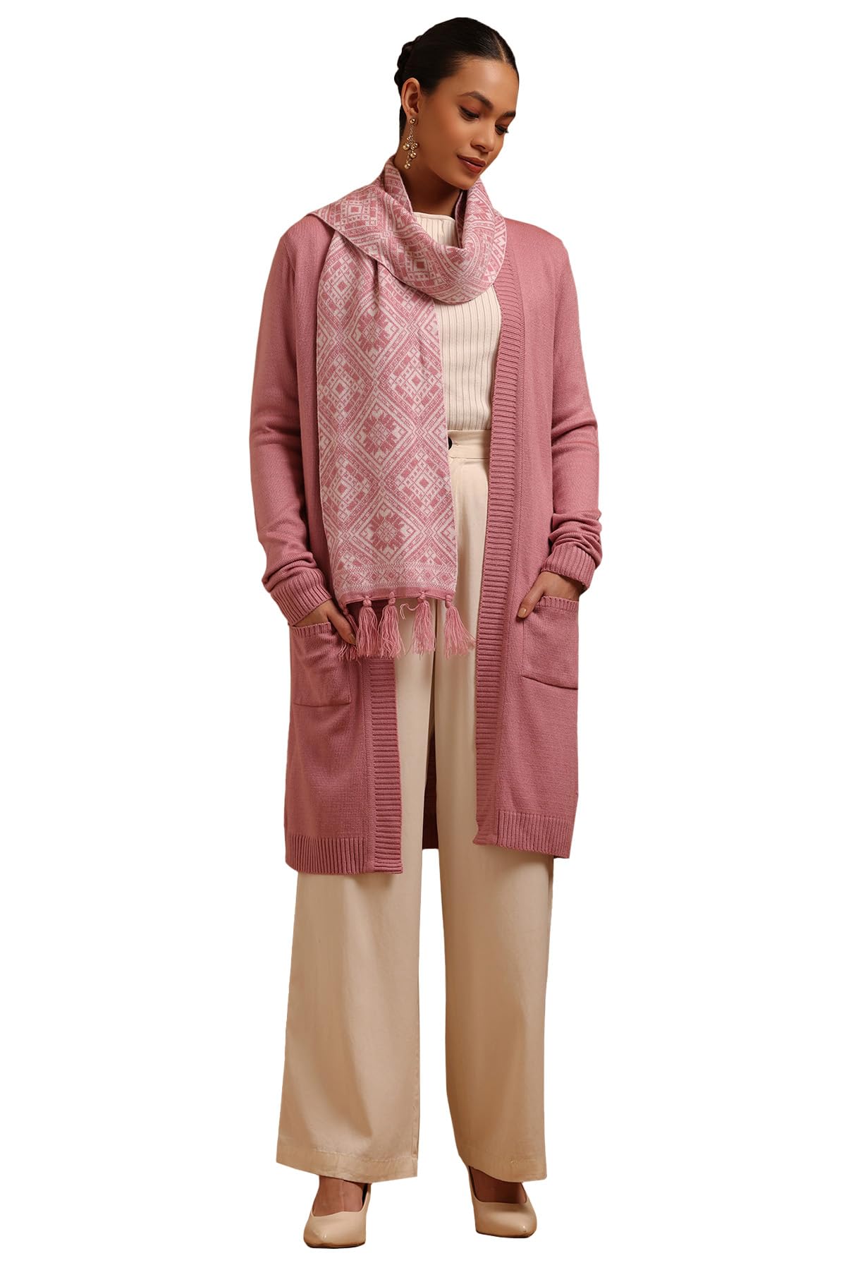 Soch Women Acrylic Knitted Winter Shrug with Muffler