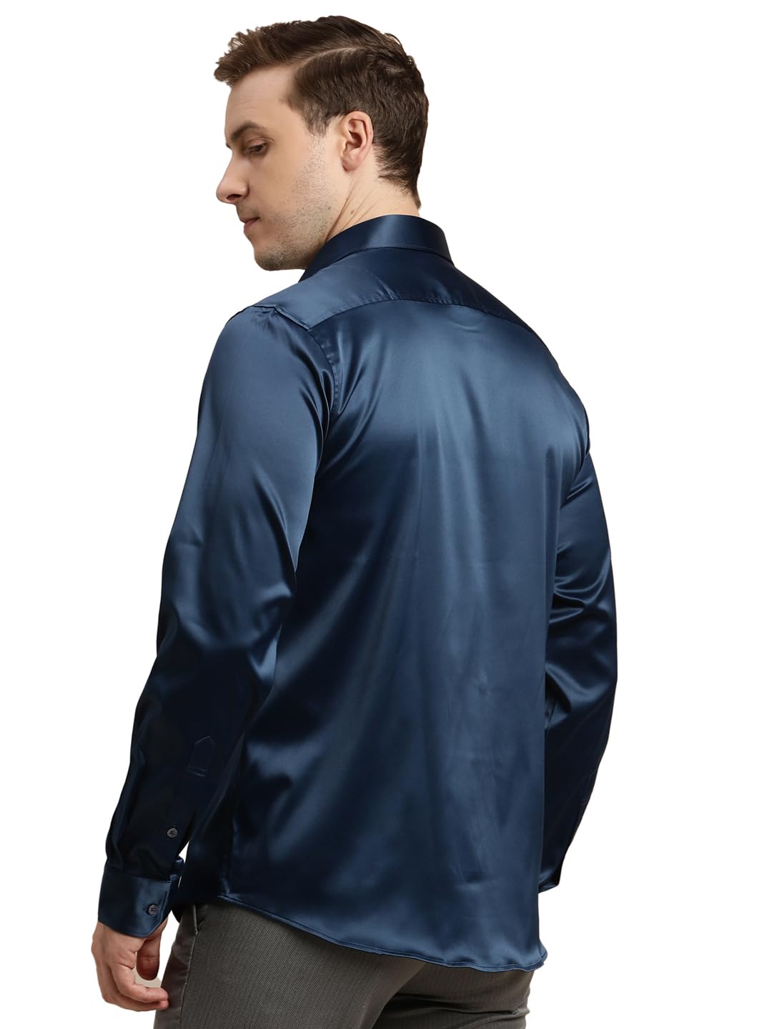 Turtle Men Poly Satin Blue Solid Slim Fit Full Sleeve Ceremonial Shirt