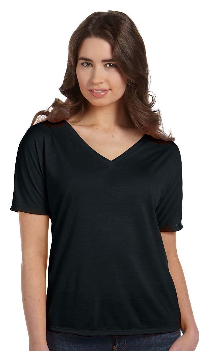 Ladies Slouchy V-Neck T-Shirt - BLAcK - S(D0102H7W1IJ)