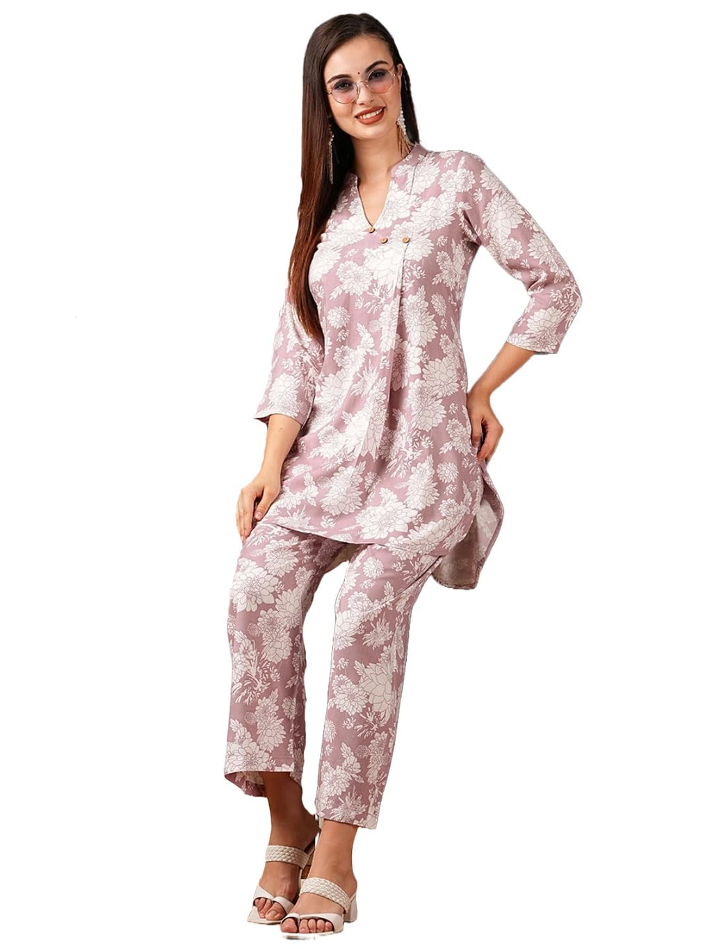 ANNI DESIGNER Womens Cotton Blend Printed Ethnic Co-ord Set (Dakal Peach-NW_M_Peach_Medium)