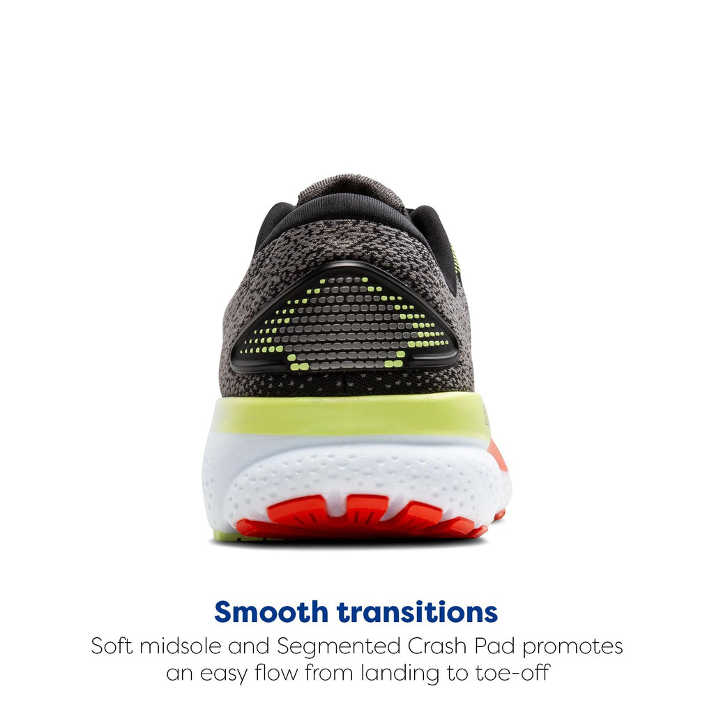 Brooks Mens Ghost 16 Neutral Running Shoe - Black/Mandarin Red/Green - 12.5 Medium