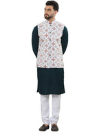 SOJANYA (Since 1958 Mens Pure Cotton Brown Kurta and White Pyjama With Printed Cream Nehru Jacket
